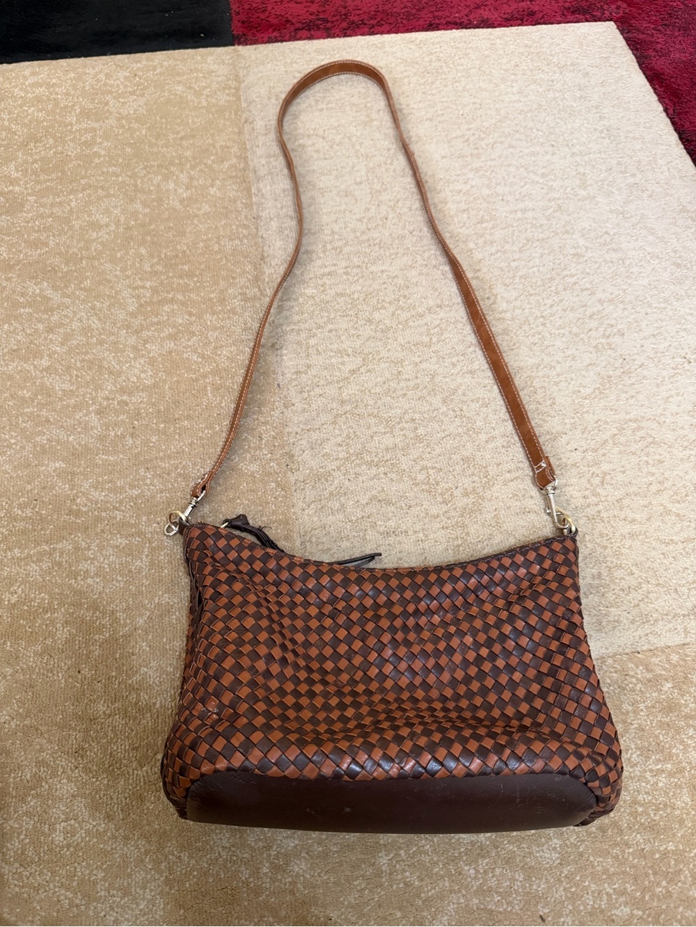 The Sak Brown Woven Leather Shoulder Crossbody Bag Intrecciato Style